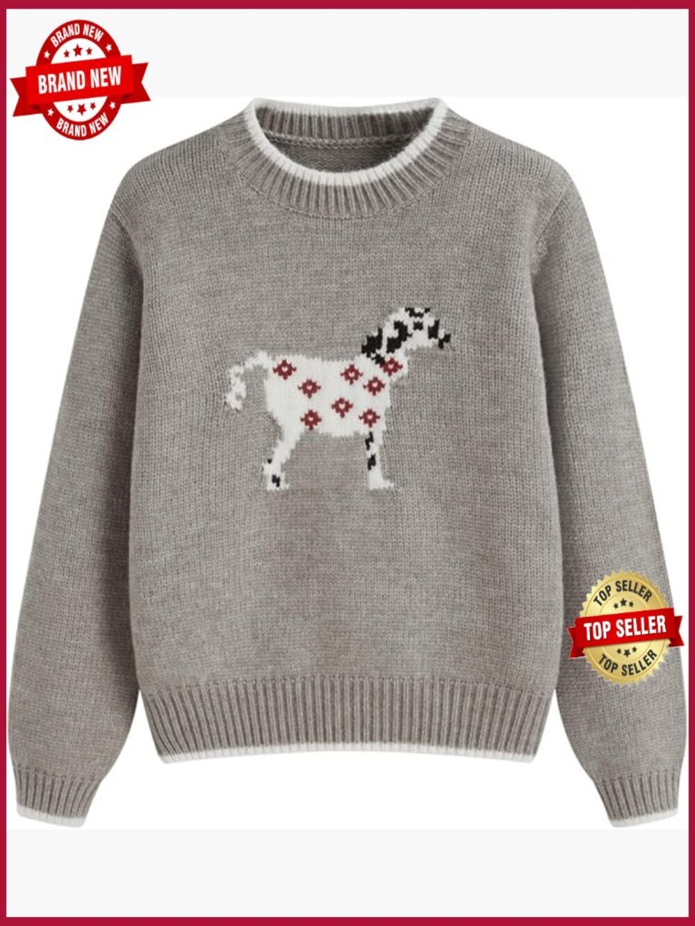 Women's Crewneck Pullover Sweater with Dog Graphic Cropped Knit
